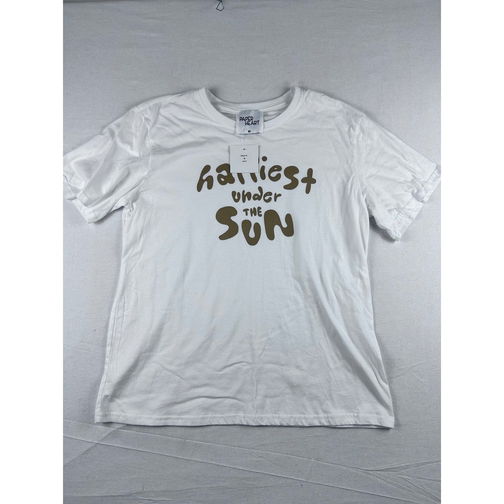 Paper Heart Happiest Under The Sun Graphic T-Shirt White Brown Size M TP24114